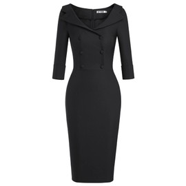 MUXXN Women's V Neckline Plus Size Dresses Half Sleeve Split Fitted Business Wear to Work Dress (Black XL)