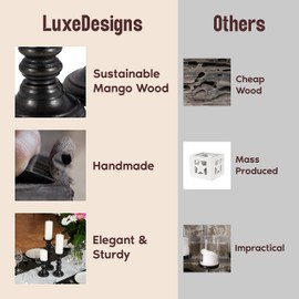 Large Candle Holders for Pillar Candles - Decorative Rustic Centerpiece Pillars Compatible with Battery-Operated Candles - Tall Farmhouse Wooden Candle Holders Pillar - Set of 3