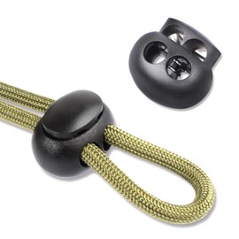 DYZD Spring Cord Stopper, 2 Holes, For 2 Strings, Round Hole Diameter Approx. 0.2 inches (6 mm), Pack of 10, Black