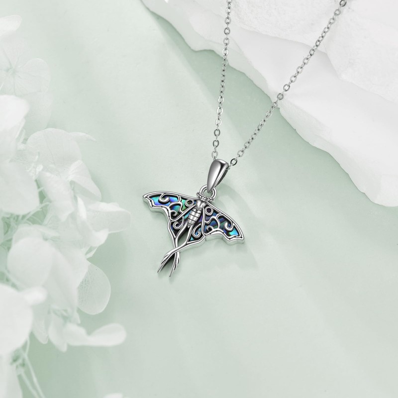 ONEFINITY Moth Necklace 925 Sterling Silver Moth Pendant Abaone Shell