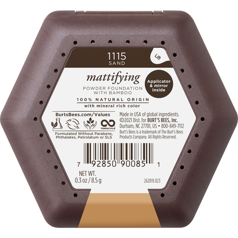 Burt's Bees 100% Natural Origin Mattifying Powder Foundation, Sand, 0.3