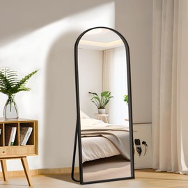 FURNIinspire Arched Full Length Mirror with Stand, 56"x18" Full Body Mirror Standing Hanging or Leaning Wall, Arch Wall Mirror with Aluminum Alloy Thin Frame for Bedroom Living Room Black