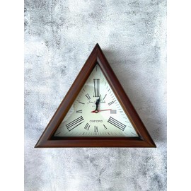 Brown Wooden Triangle Shape Wall Clock, Vintage Nautical Style Roman Number Silent Wall Clock, Mid Century Modern Operated Mantel Wall Hanging Clock for Living Room, Kitchen, Bedroom.