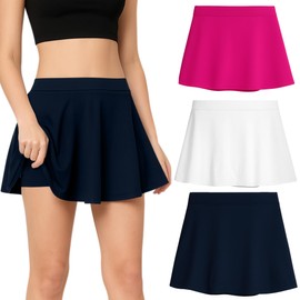 Beat Street Girls Active Skirt - 3 Pack Athletic Skort with Built-in Lining Shorts for Tennis, Golf, Running - Made in USA, Navy/Fuchsia/White, Size 5/6