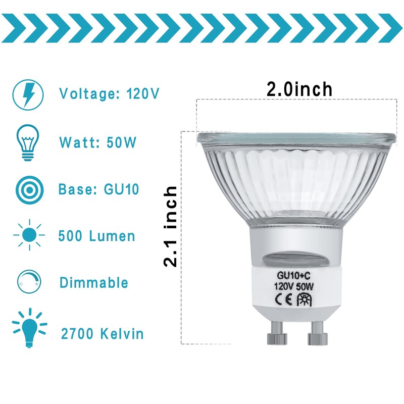 YBEK GU10 Halogen Bulbs 50W 120V MR16 for Track,Recessed,Accent Lighting,Ceiling