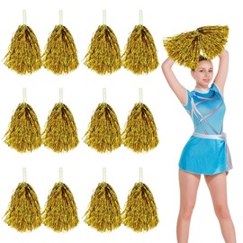 12pcs Cheerleading Pom Poms with Handle Cheerleader Pompoms Metallic Foil Pom Poms Cheerleader Outfit Accessories for Sports Team Spirit Cheering Party Dance Night Party (Gold)