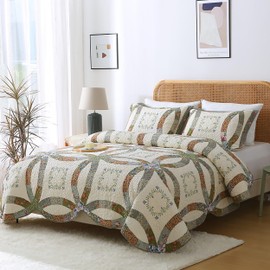 ANNA Z HOME & DESIGN EVE 3-Piece Quilt Set. Cotton Fabrics. Heritage Hand-Made Patchwork and Embroidery. Vintage and Transitional Style. Pre-Washed and Allover Quilting. (SAGE Green, Queen)