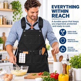 Canvas Work Apron for Kitchen & Gardening – Adjustable Utility Apron with Pockets for Cooking, Coffee Shop, BBQ & Daily Tasks