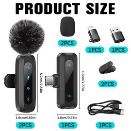BIZOI Kabelloses Lavalier Mikrofon, Mini-Mikrofon mit Rauschunterdrückung, Kabelloses Lavalier-Mikrofon, 2 Stück Ansteckmikrofon für Aufnahme, Mini Mikrofon für Vlogging Videoaufnahmen TikTok, YouTube