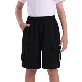 kids4ever Boys' Shorts Summer Cargo Shorts Lightweight Quick-Drying Outdoor Sports Shorts with Side Pockets for 8-14 Years, A1 BLACK, 13-14 years