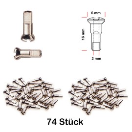 Spokes Nipple Bicycle Rim Balance Wheel Rust-Free 2.0 mm x 16 mm Brass Pack of 74