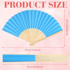 BOUBONI 12 Pieces Blue Hand Held Bamboo Folding Fans Paper Fans Handheld for Women Foldable Girls Wedding DIY Decoration Church Home Party Favors Summer