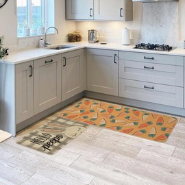 ARKENY Easter Kitchen Mats Set of 2,Bunny Carrot Decorative Kitchen Rugs and Door Mats, Spring Easter Holiday Holiday Party Kitchen Rugs 17x29 and 17x47 Inch AKM024