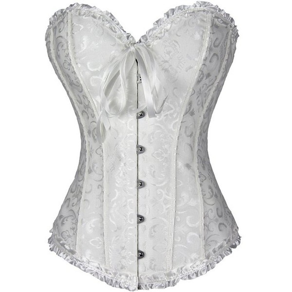 [Filaesi] Women's Plus Size Bustier Gorgeous Lace and Brocade Waist Cincher Overbust Corset for Diet, white