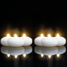 Vela flotante impermeable sin llama, funciona con pilas, luz LED eléctrica parpadeante con temporizador, luz blanca cálida para decoración del hogar al aire última intervensión para boda, piscina, fiesta, spa, centro de mesa, compromiso, paquete de 6