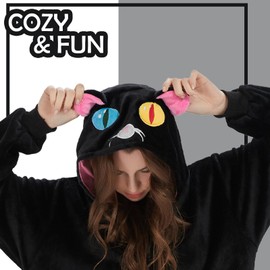 NEWCOSPLAY Unisex Adult Black Cat Onesie Pajamas Animal One Piece Costume Cosplay Sleepwear (Black Cat, Medium)
