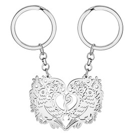 LONYOO Valentines Day Couples Love Bird Keychain Stainless Steel Heart Bird Gifts for Women Girls Car Key Purse (Couples Silver Plated 191)