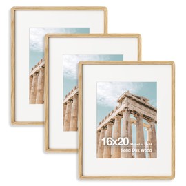 FLYJOE 16 X 20 Picture Frame | Solid Oak Wood 16X20 Poster Frame | 16 X 20 Frame With Mat For 11X14 | Tempered Glass And Hanging Hardware Included | 20 X 16 Picture Frame Wood (Natural Oak, 3 Pcs)