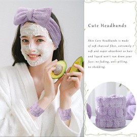 Gangel Cute Bow-Knot Solid Color Spa Headband and Wrist Bands Set Soft Microfiber Elastic Hair Band for Washing Face Bow-Tie Kawaii Makeup Skincare Headbands Coral Velvet Facial Head Wraps for Women