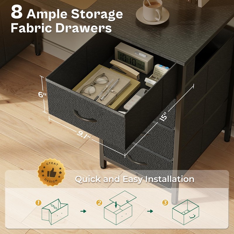 Huuger 47 Inch Computer Desk with 8 Fabric Drawers, Office