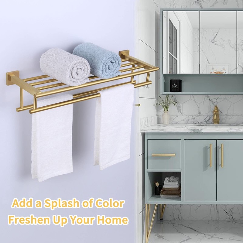 Bathroom Towel Shelf with Holder, Angle Simple SUS304 Stainless Steel
