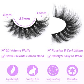 JIMIRE JIMIRE Mink Lashes Fluffy Cat Eye False Eyelashes Volume Wispy Fox Eye Full 17MM Thick Fake Lashes Look Like Eyelash Extensions Pesta?as7 Pairs Pack