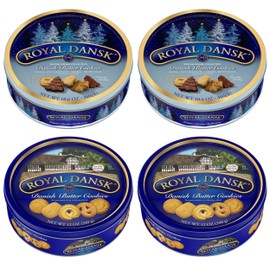 Royal Dansk Danish Butter Cookies, 4 Pack, Original Assortment & Winter Cookie Collection, Christmas Holiday Cookies, Gift Tins, 45.2 oz Total