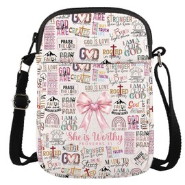 Religious Christian Gift Christian Bible Verse Gift She Is Worthy Proverbs 31 Coquette Bow Christian Crossbody Bag (Proverbs 31 CR EU)