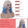 14" White Ombre Light Blue Short Bob Wavy Curly Bangs