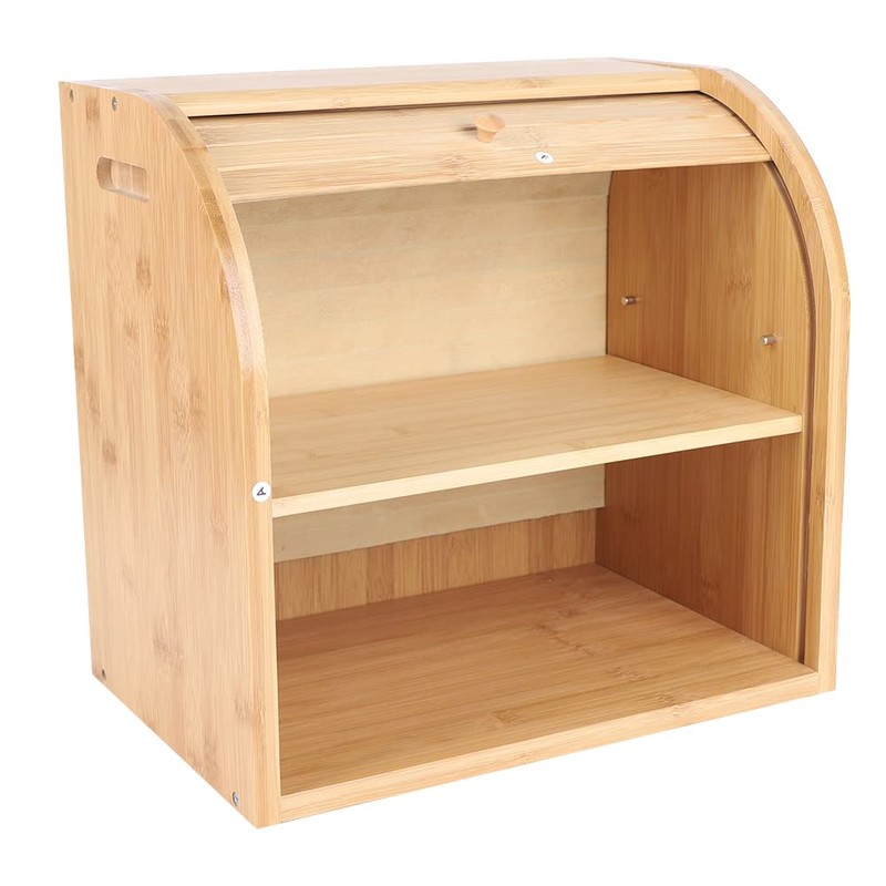 WANLECY Bamboo Bread Box, 2 Layer Bread Bin for Kitchen