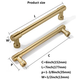 khtumeware 6 Pack Brushed Brass Cabinet Pulls 6 Inch(152MM) Hole Centers Kitchen Brushed Gold Cabinet Handles Cabinet Hardware Kitchen Handles for Cabinets Cupboard Handles Drawer Pulls