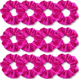 IVARYSS Hot Pink Scrunchies, Premium Velvet Soft Hair Scrunchy, Solid Colors Thick Elastic Bands, Hair Accessories for Women and Girls, 12 Pack