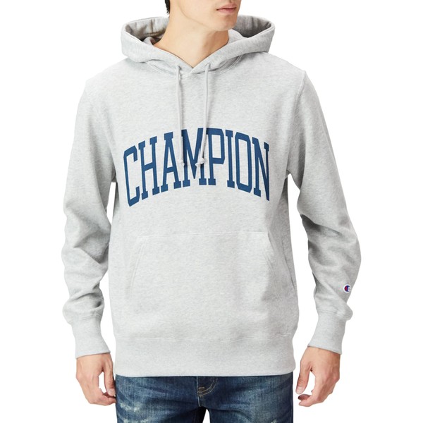 Champion C8-W129Z Men's Hoodie, Sweatshirt, Long Sleeve, Fleece Lining, College Font Print, Hooded Sweatshirt, Special Order, Basic, oxford grey