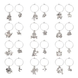 Magibeads 48Pcs 12 Constellations Wine Glass Charms Alloy Western Charms Drink Tags Identifier Charms 316 Stainless Steel Hoop for Stem Glasses Wine Tasting Party Supplies