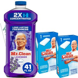 Bleam Household Cleaning Bundle - Mr Clean Lavender & Rain Scent 41 Oz - 2 Pack Original Magic Cleaning Eraser Sponge - Complete Multi Surface Cleaning Set