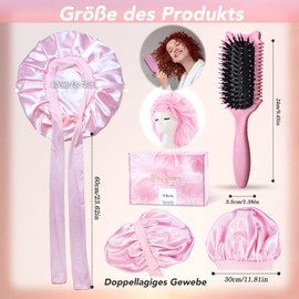 Satin Hood for Sleeping, Adjustable Silk Bonnet for Sleeping with Curl Comb, Sleep Cap, Silk with Elastic Band, Breathable Silk Bonnet, Satin Hair Cap for Curls and Long Hair (Pink)