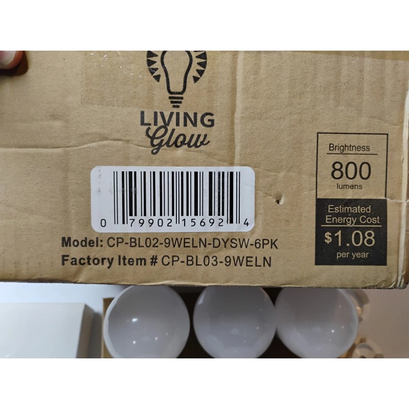 Living Glow 6 Battery Backup LED Bulbs CP-BL03-9WELN Daylight Soft