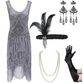 Coucoland 1920s Dress for Women Gatsby - Roaring 20s Costumes Harlem Nights Flapper Great Gatsby Dresses Accessories Set