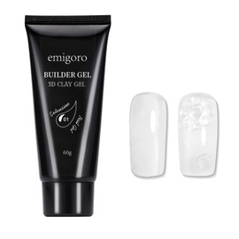 emigoro Long Gel Nail Polygel, Clay Gel, 2.1 oz (60 g), 3D Parts, 3D Parts, Viscosity Nails, UV/LED Light Compatible, For Beginners (Clear Poly Gel)