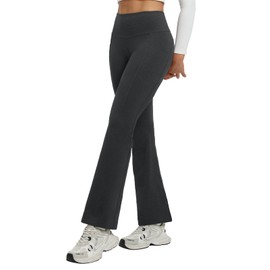 baleaf Fleece Lined Pants Women Flare Leggings Thermal Warm High Waist Winter Yoga Pants with Pockets Heather Black XL