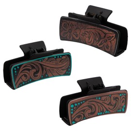 Framendino, 3 Pack Vintage Print Hair Claw Clip Western CowHair Non Slip Jaw Clips for Women Mom Nurse Teacher Friend Teen (Brown)