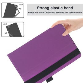 6 7 8 Inch Universal Tablet Case Folio Leather Stand Shell Case with Adjustable Angle Band and Pouch for Documents, Cards and Pen Holder (Purple)