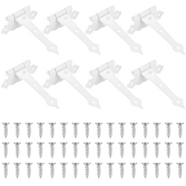 Pack of 8 Door Hinge, Garden Gate Hinge, T-shaped Hinges, Hinges, Foldable Stainless Steel with Screws for Shed Gates, Barn Doors, Gates (4 Inch Floral Pattern, White)