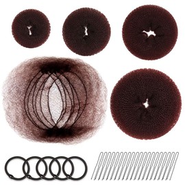 Hair Donut Bun Maker, FANDAMEI Hair Bun Shaper Set with 20 pcs Invisible Hair Nets for Bun, 4pcs Donut Bun Maker, 5 pcs Hair Elastic Bands, 20 pcs Hair Bobby Pins
