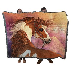 Pure Country Weavers Heart of The West Blanket by Laurie Prindle - Native American - Horse Lover Gift Tapestry Throw Woven from Cotton - Made in The USA (72x54)