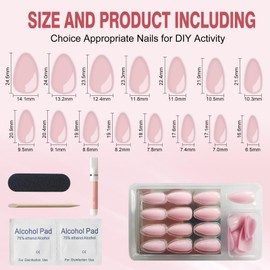 Rnker French Tip U Shape Press On Nails - Pink, Almond Top gel Nails with Bright Finish, 15 Sizes - 30 Nail Kit with Glue
