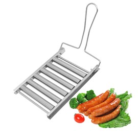 PhantomSky Hot Dog Roller, 5-Roller Sausage Grill, Stainless Steel Sausage Roller Rack Outdoor Grilling, Heat Evenly BBQ Hot Dog Griller Camping Barbecue Accessories with Handle, 20.5 x 24.2 cm