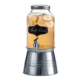 Style Setter Bristol Beverage Dispenser with Blackboard and Ice Bucket Stand Cold Drink Wine Juice with 1 Gallon Capacity Glass Jug and Leak-Proof Acrylic Spigot Great for Parties, Weddings and More