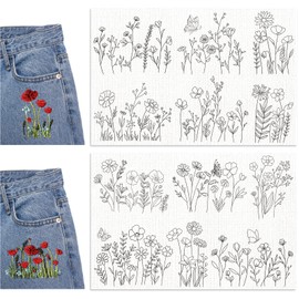 URROMA 12Pcs Water Soluble Hand Sewing Stabilizer Water Soluble Embroidery Patterns Transfer Paper for Beginners Shirts Canvas Shoes Linen Handbags