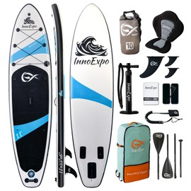 InnoExpo Inflatable Stand Up Paddle Boards with Premium Accessories, Wide Stable SUP Paddle Board Design, Non-Slip Comfort Deck for Youth & Adults (Black/Kayak Seat, 11'x33''x6'')